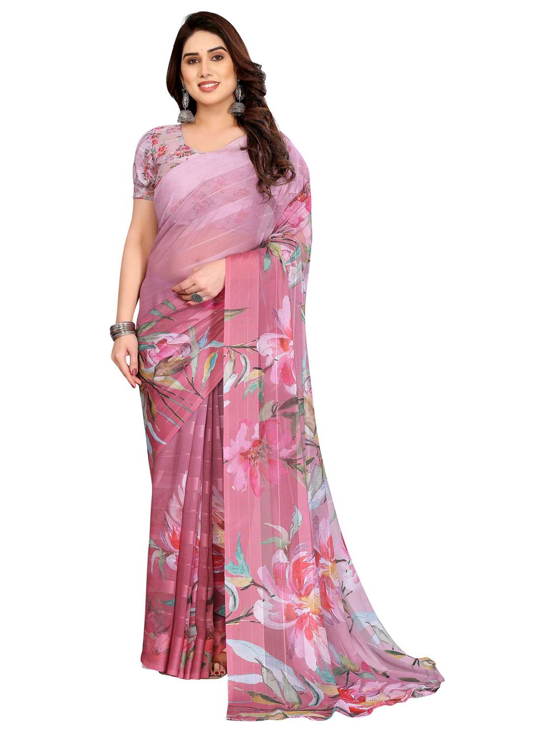women printed casual wear saree with blouse
