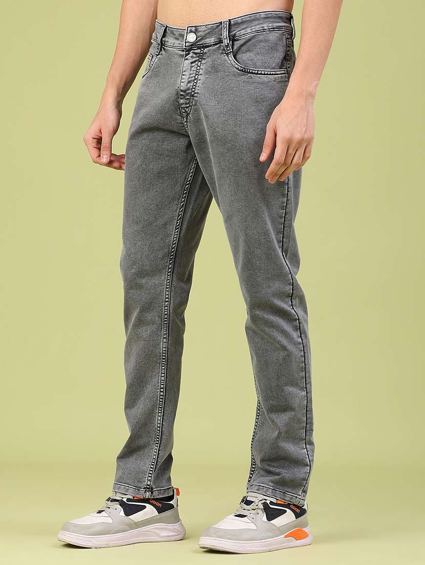 men plain mid rise full length jeans