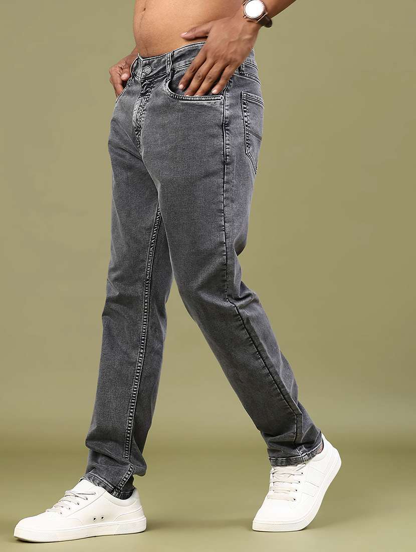 men plain mid rise full length jeans