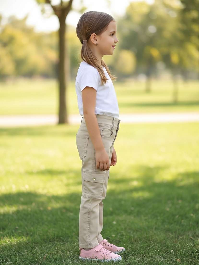 girls solid mid rise straight cargo pant - 22335207 -  Standard Image - 2