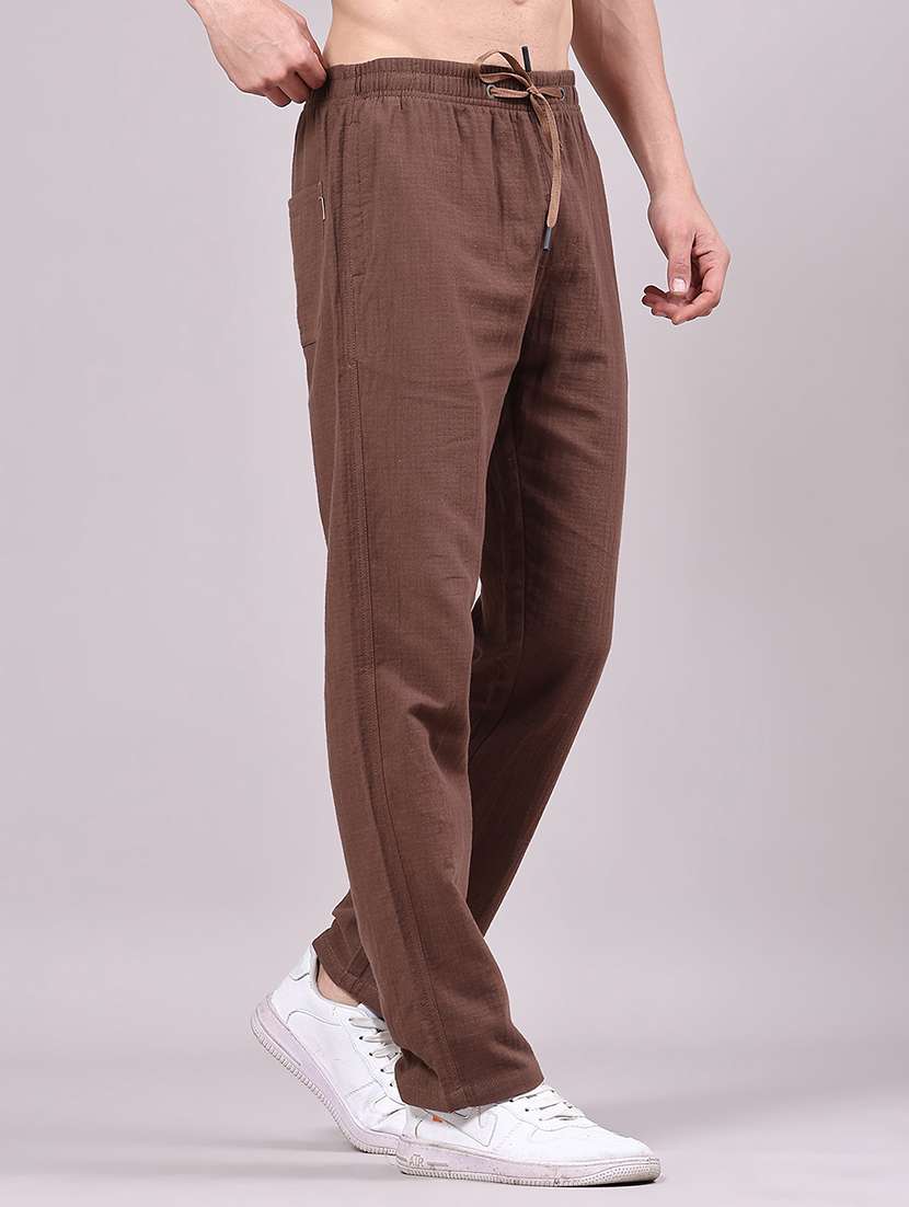 men solid mid rise regular fit casual trouser - 22335359 -  Standard Image - 2