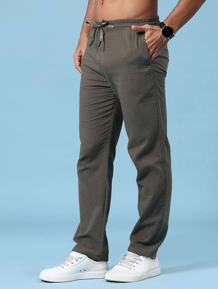 olive cotton flat front casual trousers - 22335361 -  Standard Image - 2