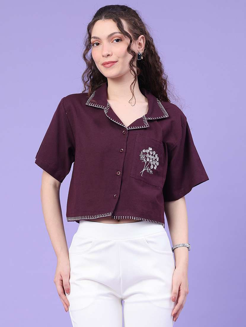 women embroidered short sleeves crop shirt  - 22335425 -  Standard Image - 2