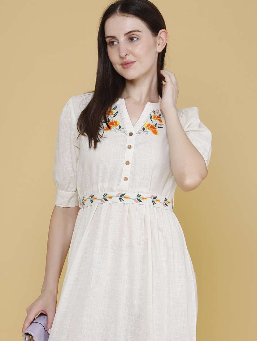 women embroidered puff sleeve tiered ethnic dress - 22335531 -  Standard Image - 2