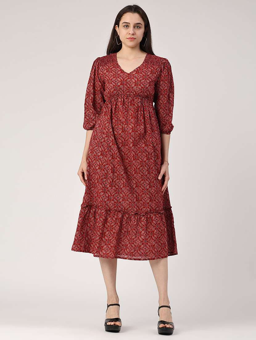 women printed puff sleeve tiered dress - 22335532 -  Standard Image - 2