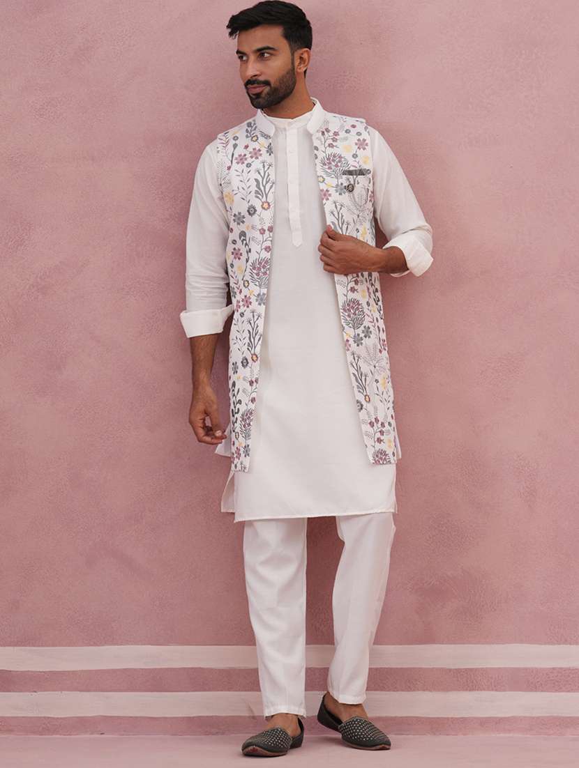 men floral mandarin neck kurta pyjama with jacket ethnic wear set - 22335551 -  Standard Image - 2