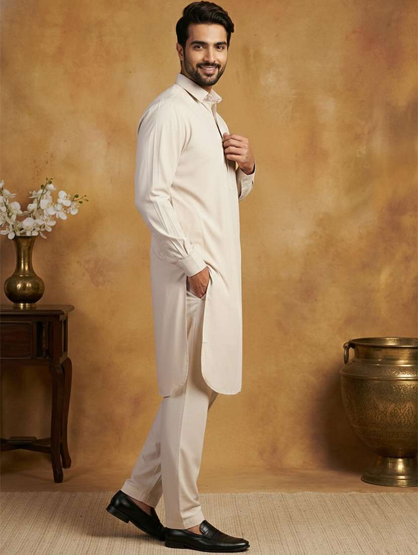 men solid long sleeve pathani ethnic wear set - 22335558 -  Standard Image - 2