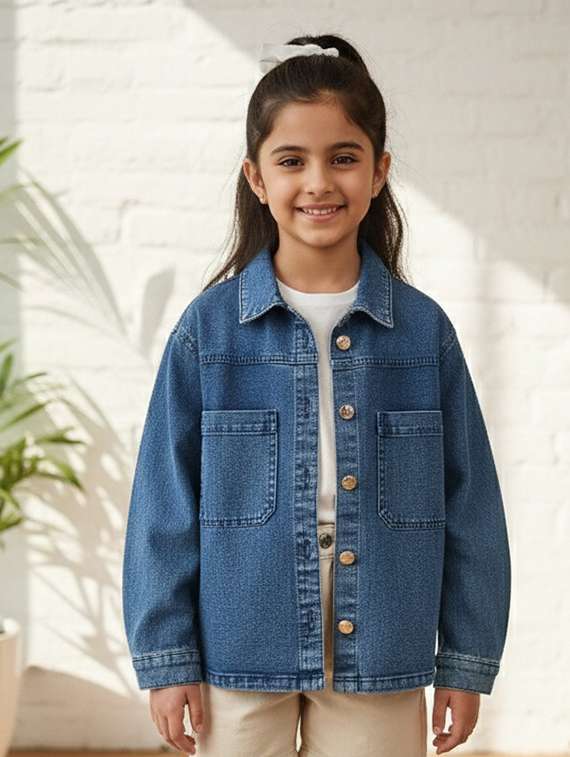 girls collared long sleeve denim jacket
