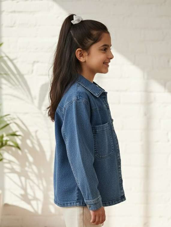girls collared long sleeve denim jacket - 22335612 -  Standard Image - 2