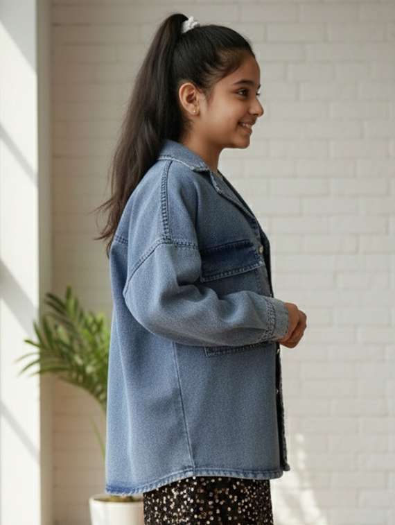 girls collared long sleeve denim jacket - 22335613 -  Standard Image - 2