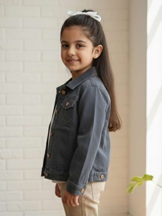 girls collared long sleeve denim jacket - 22335618 -  Standard Image - 2