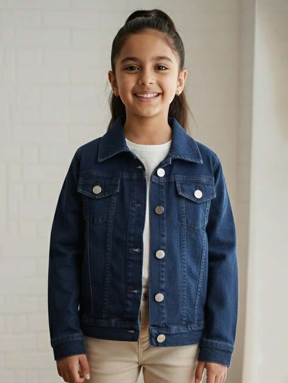 girls collared long sleeve denim jacket