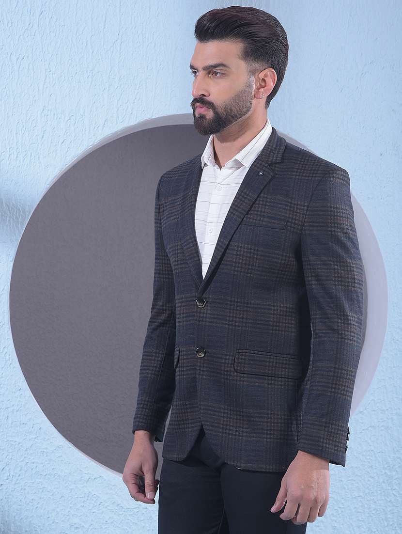 men checkered lapel collar single breasted casual blazer - 22335628 -  Standard Image - 2