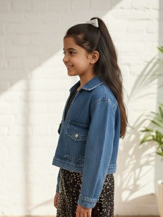 girls collared long sleeve denim jacket - 22335643 -  Standard Image - 2