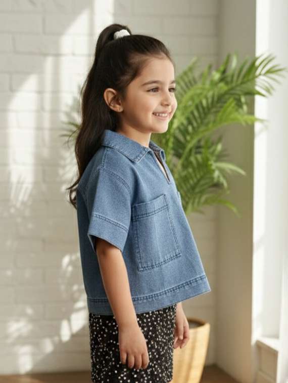 girls collared long sleeve denim jacket - 22335644 -  Standard Image - 2