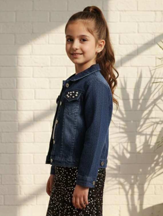 girls collared long sleeve denim jacket - 22335684 -  Standard Image - 2
