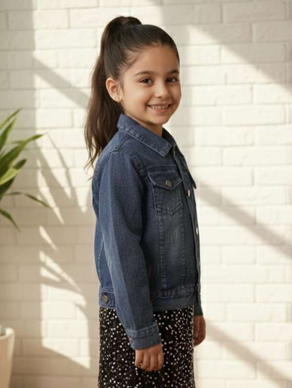 girls collared long sleeve denim jacket - 22335685 -  Standard Image - 2