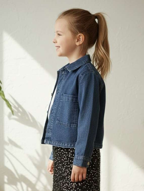 girls collared long sleeve denim jacket - 22335689 -  Standard Image - 2