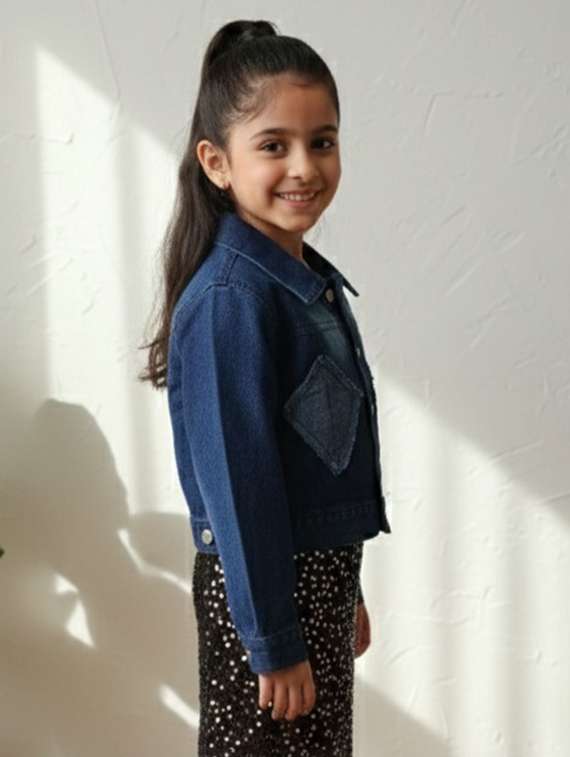 girls collared long sleeve denim jacket - 22335692 -  Standard Image - 2
