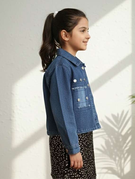 girls collared long sleeve denim jacket - 22335693 -  Standard Image - 2