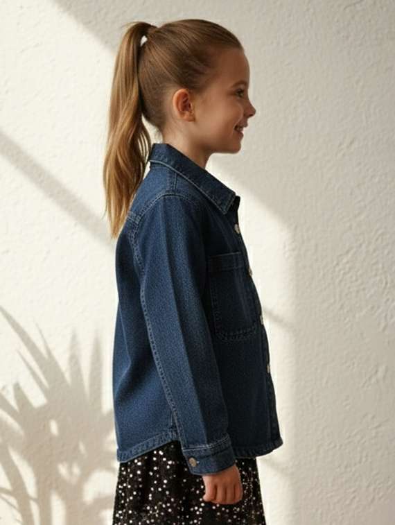 girls collared long sleeve denim jacket - 22335694 -  Standard Image - 2