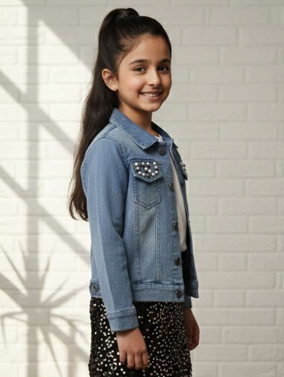 girls collared long sleeve denim jacket - 22335703 -  Standard Image - 2