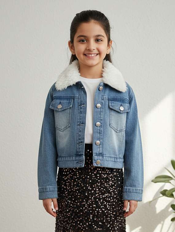girls collared long sleeve denim jacket