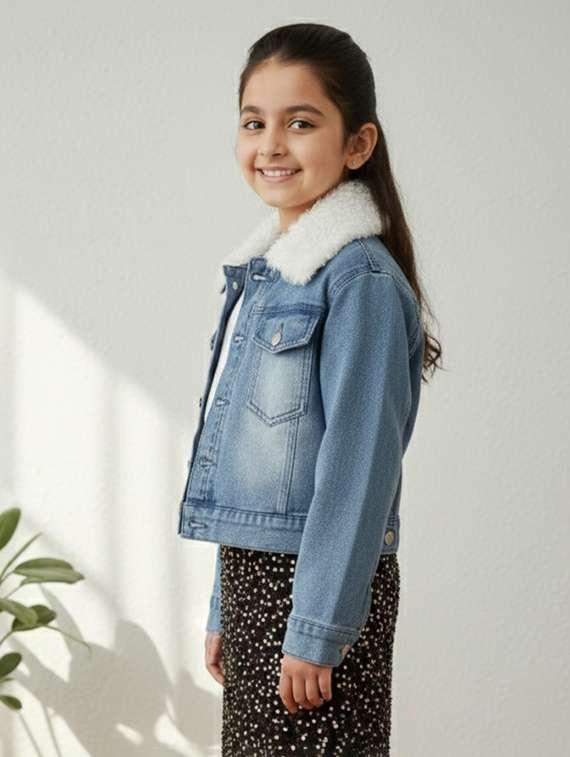girls collared long sleeve denim jacket - 22335704 -  Standard Image - 2