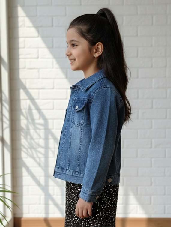 girls collared long sleeve denim jacket - 22335705 -  Standard Image - 2