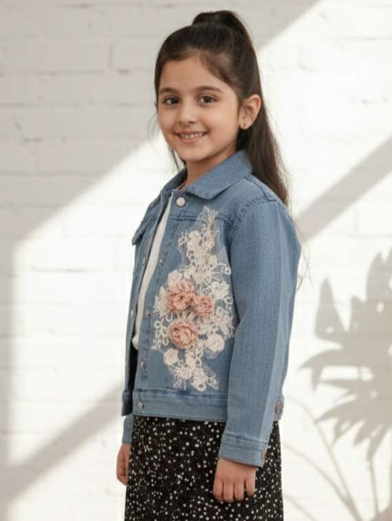 girls collared long sleeve denim jacket - 22335706 -  Standard Image - 2