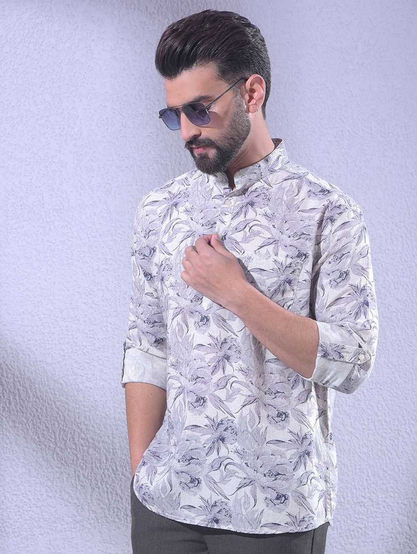 men floral mandarin neck short kurta