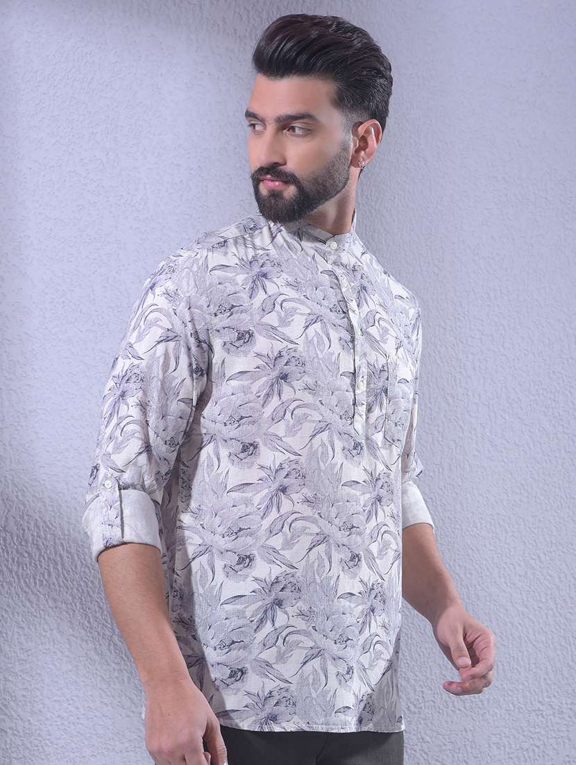 men floral mandarin neck short kurta - 22335716 -  Standard Image - 2