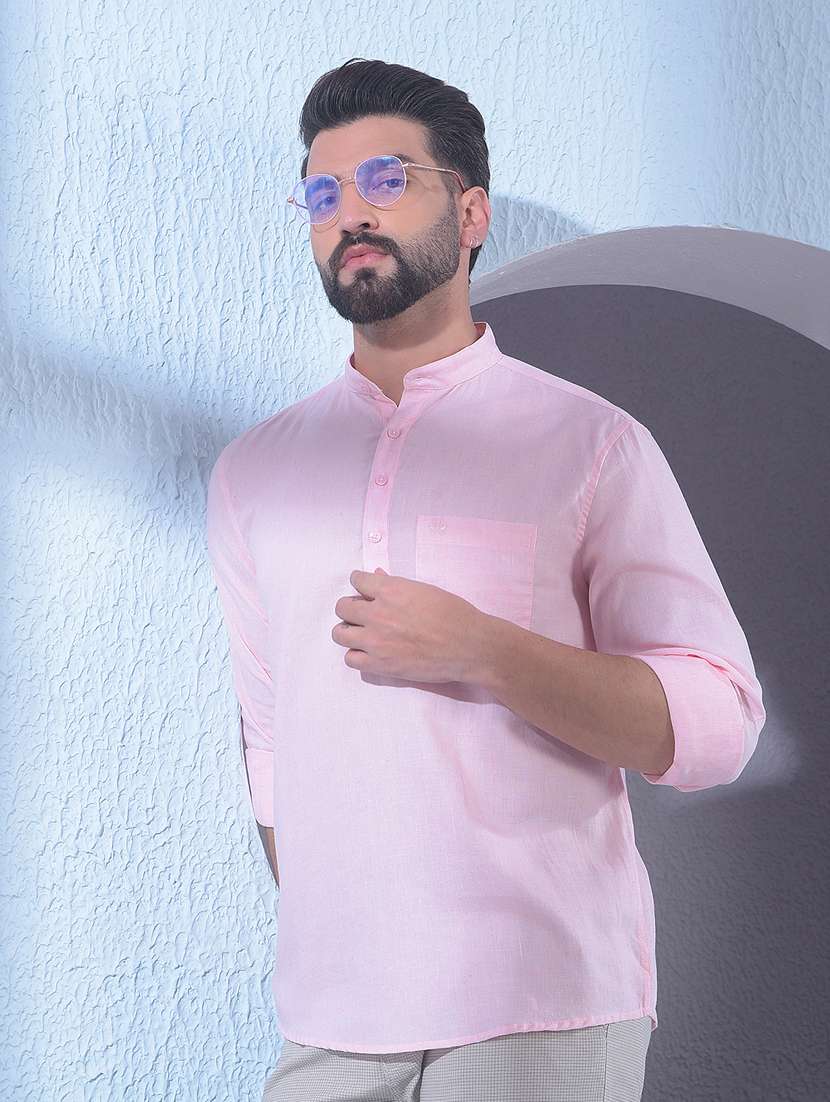 men solid mandarin neck short kurta