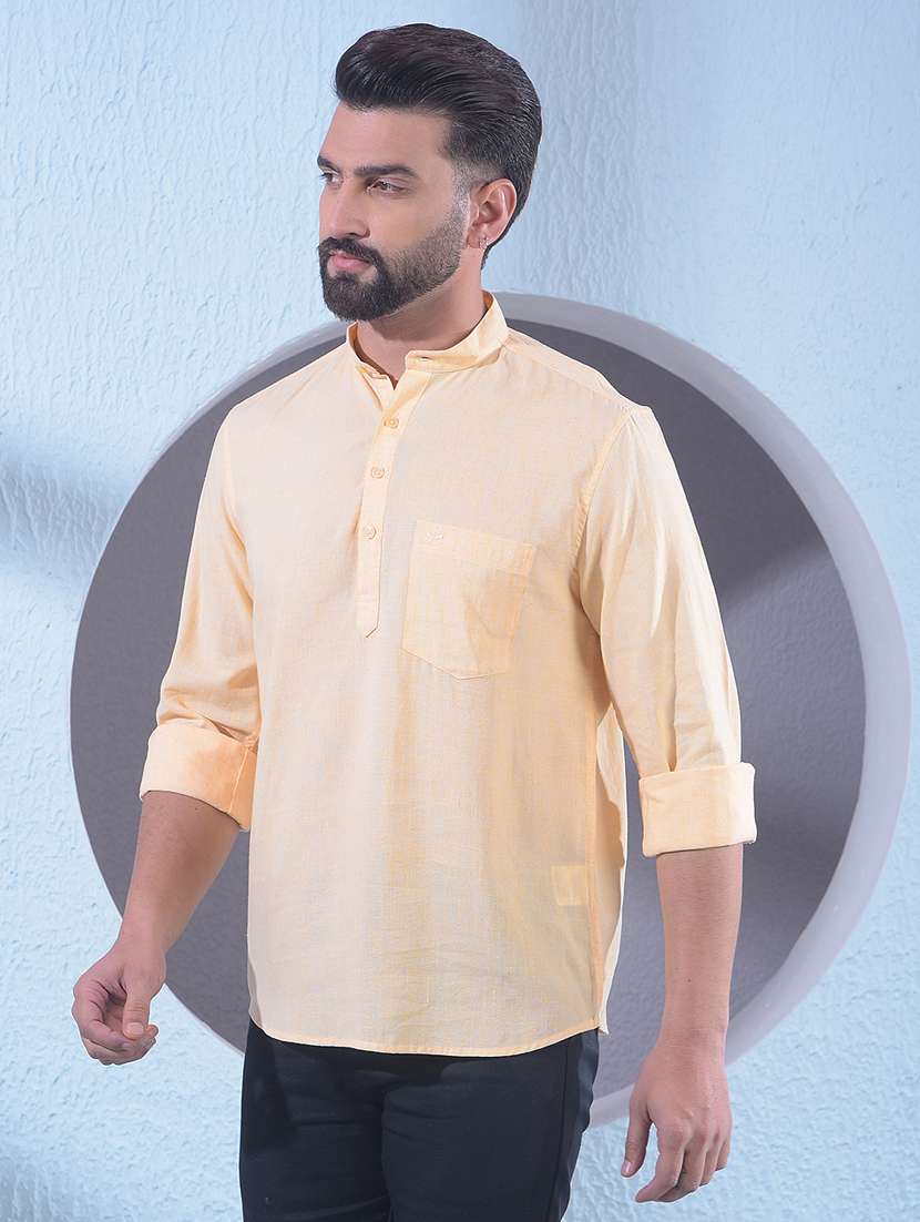 men solid mandarin neck short kurta - 22335720 -  Standard Image - 2