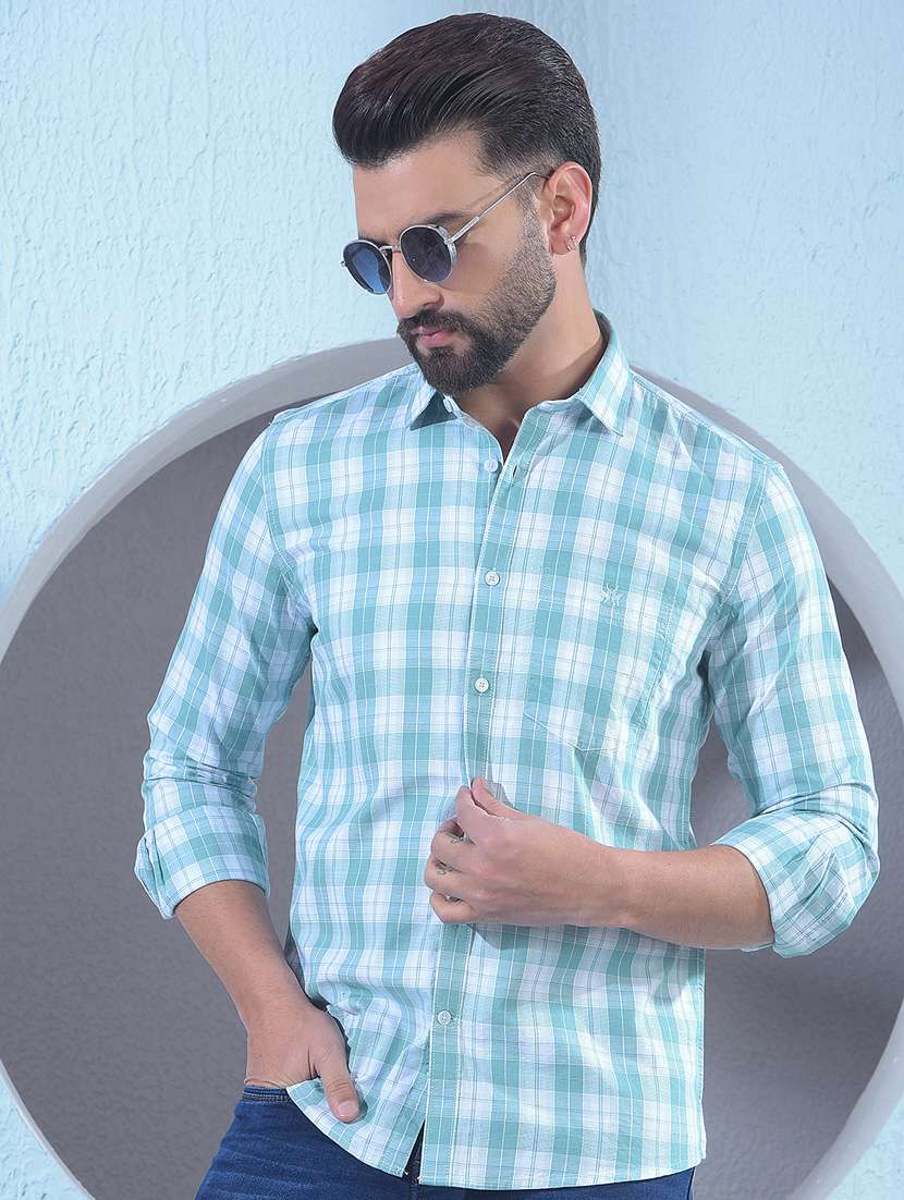 men checkered long sleeve slim fit casual shirt