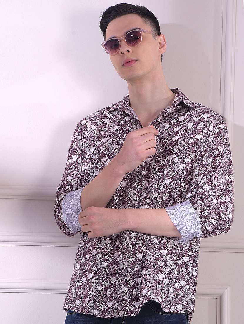 men printed long sleeve slim fit casual shirt