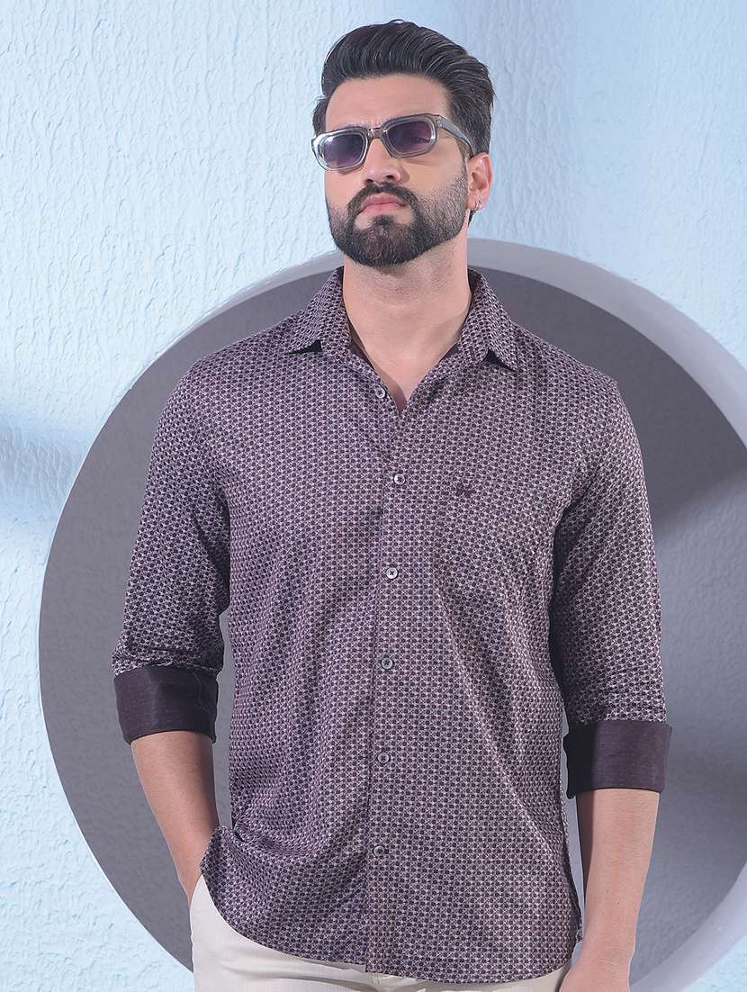 men printed long sleeve slim fit casual shirt