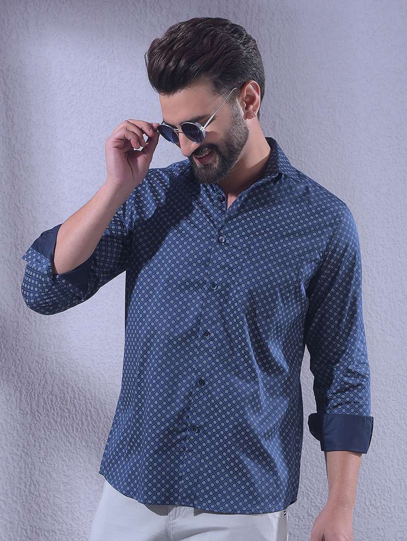 men printed long sleeve slim fit casual shirt
