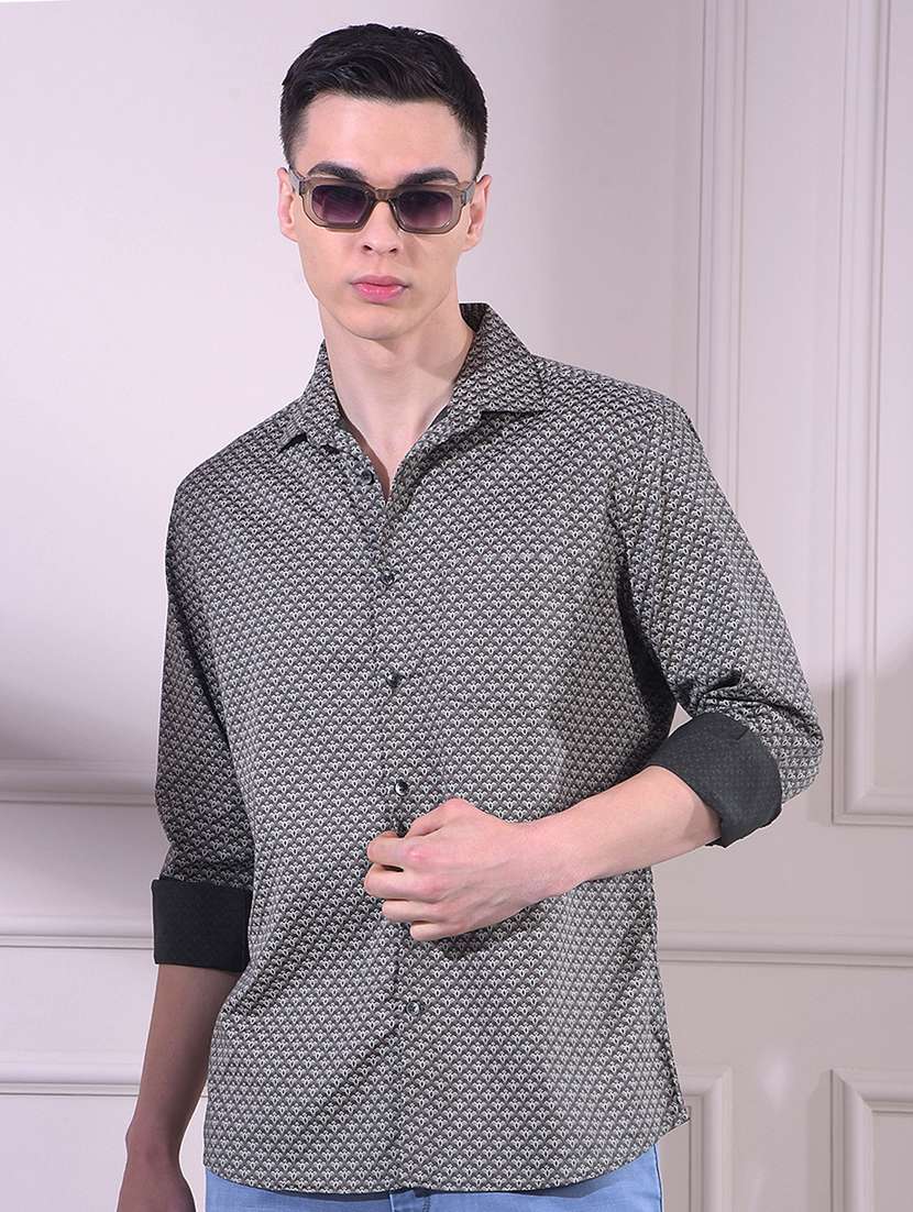 men printed long sleeve slim fit casual shirt