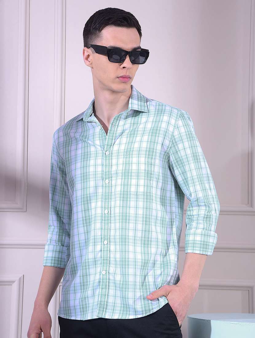 men checkered long sleeve slim fit casual shirt