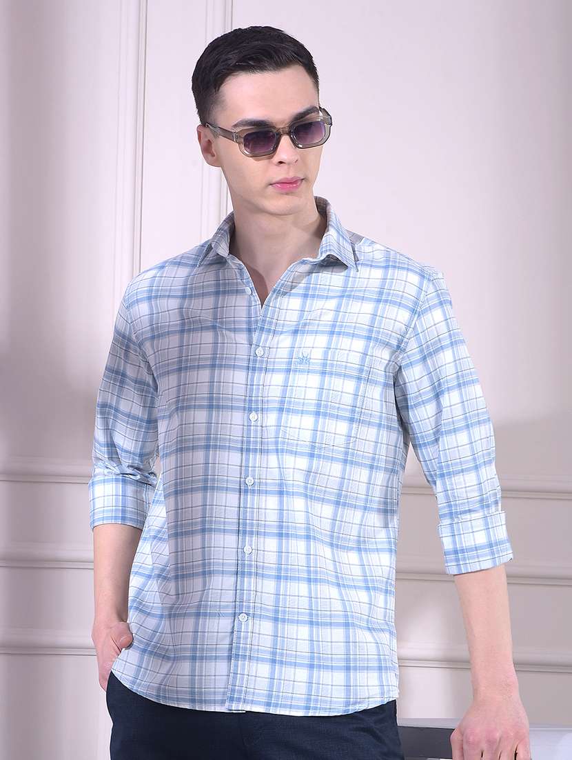 men checkered long sleeve slim fit casual shirt