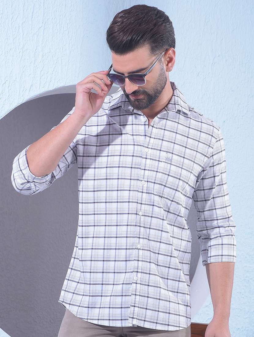 men checkered long sleeve slim fit casual shirt