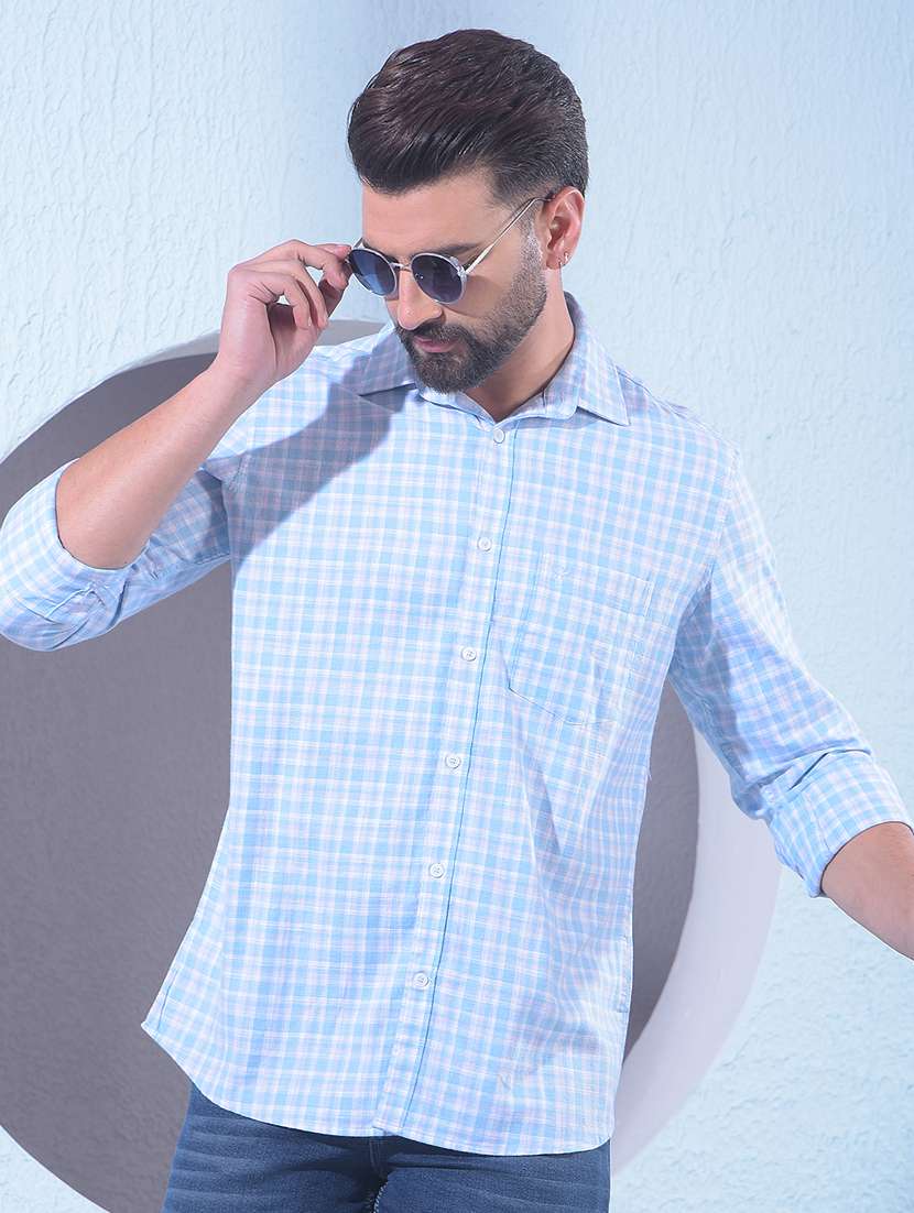 men checkered long sleeve slim fit casual shirt