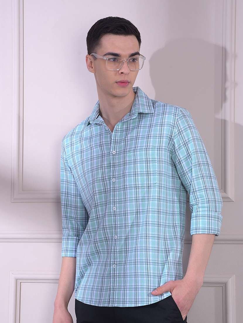 men checkered long sleeve slim fit casual shirt