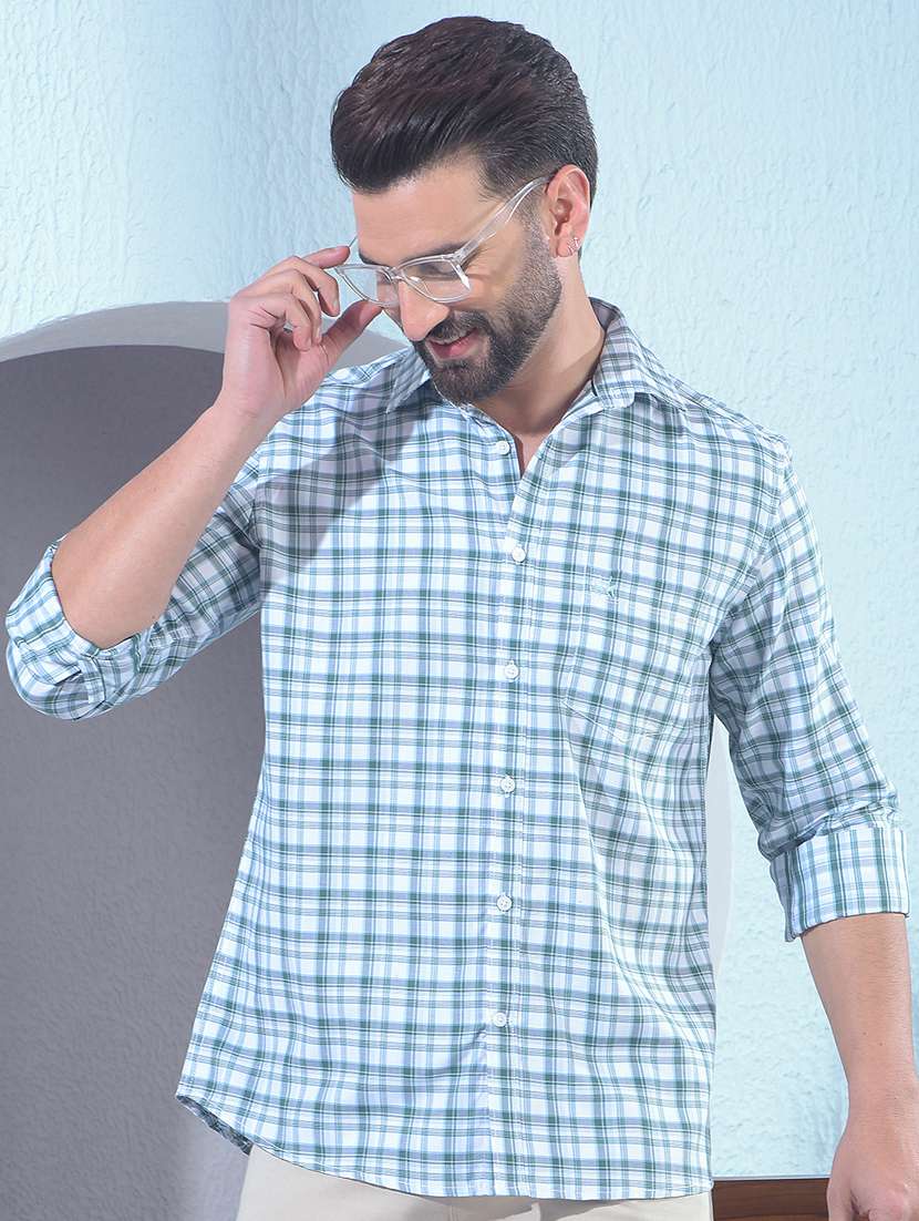 men checkered long sleeve slim fit casual shirt