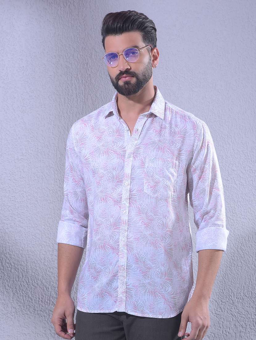 men printed long sleeve slim fit casual shirt