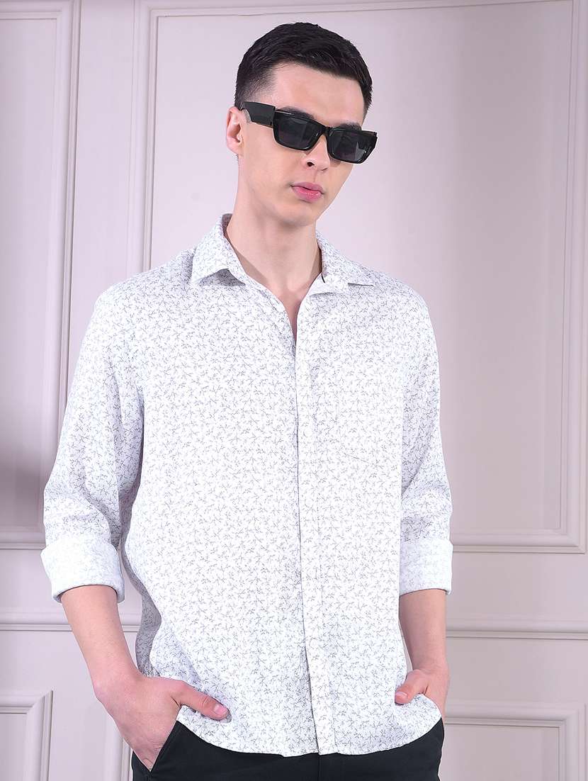 men printed long sleeve slim fit casual shirt