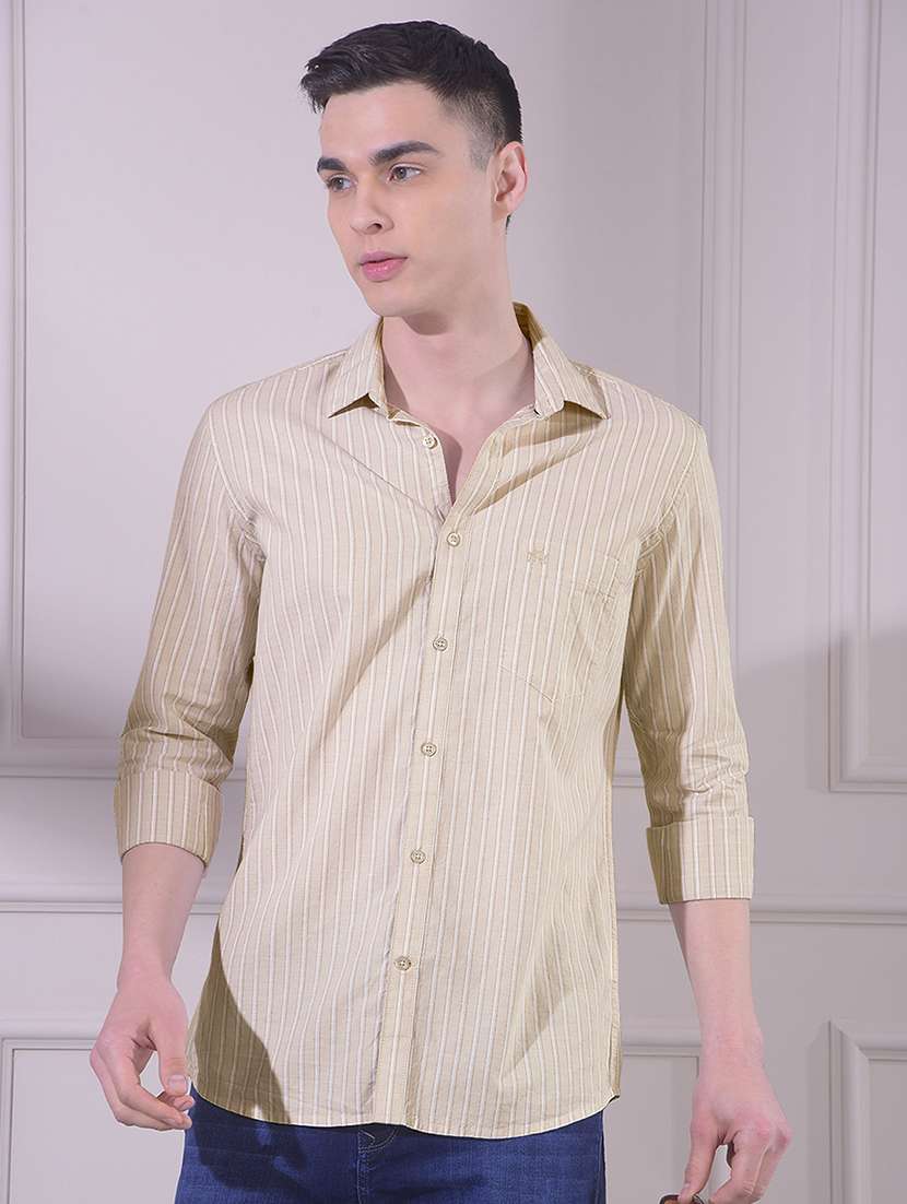men striped long sleeve slim fit casual shirt