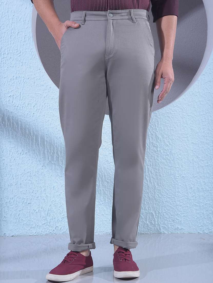 men solid mid rise chinos casual trouser