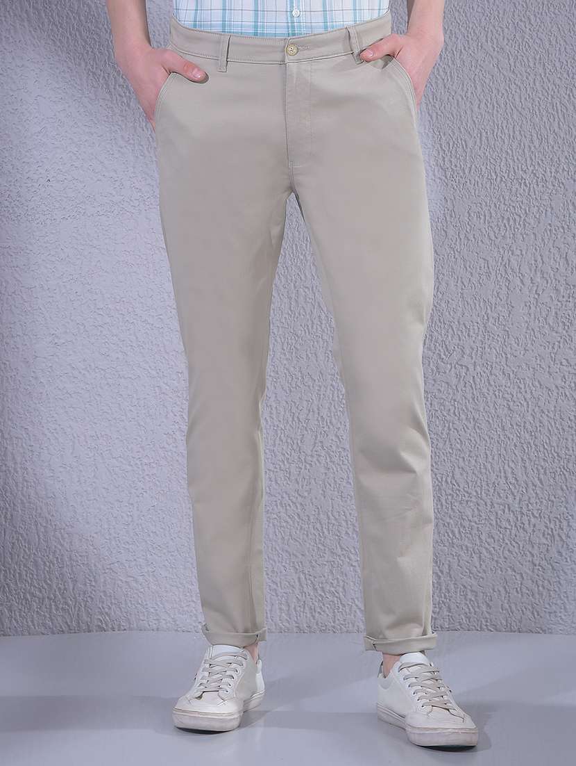 men solid mid rise chinos casual trouser